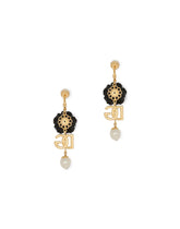 Drop earrings with roses and DG logo - | Dolce & Gabbana