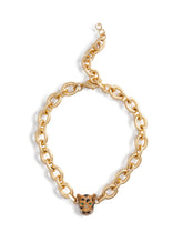Chain choker necklace with leopard in crystal pavé - | Dolce & Gabbana