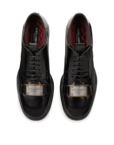Brushed calfskin Derby shoes with branded plate -  | Dolce &amp; Gabbana