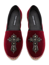 Velvet espadrilles with rope sole and cross embroidery -  | Dolce &amp; Gabbana