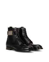 Brushed calfskin boots with branded plate -  | Dolce &amp; Gabbana