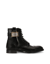 Brushed calfskin boots with branded plate -  | Dolce & Gabbana
