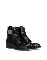 Brushed calfskin boots with branded plate -  | Dolce & Gabbana
