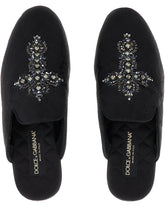 Brocade slippers with cross embroidery -  | Dolce &amp; Gabbana