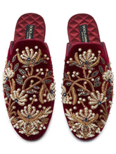 Velvet slippers with floral embroidery -  | Dolce &amp; Gabbana