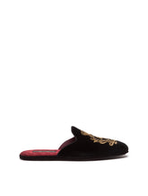 Velvet slippers with coat of arms embroidery -  | Dolce & Gabbana