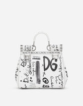 Calfskin 90s Sicily bag with logo print -  | Dolce & Gabbana