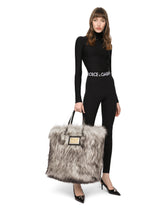 Faux fur shopper with branded tag -  | Dolce & Gabbana