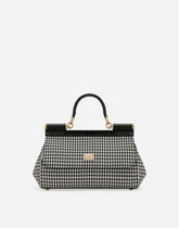 Elongated medium Sicily handbag in houndstooth fabric -  | Dolce &amp; Gabbana