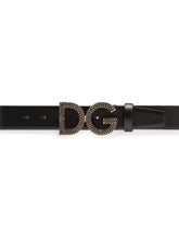 Belt in calfskin with rhinestone logo buckle -  | Dolce & Gabbana