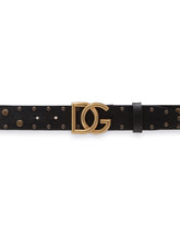 Leather belt with crossed DG logo and mixed stud embroidery -  | Dolce & Gabbana
