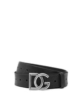 Split-grain leather belt with crossover DG logo -  | Dolce & Gabbana