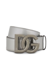 Calfskin belt with crossover DG buckle logo -  | Dolce & Gabbana