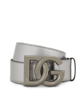 Calfskin belt with crossover DG buckle logo -  | Dolce & Gabbana