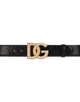 Matte nappa leather belt with pearl DG logo buckle -  | Dolce &amp; Gabbana