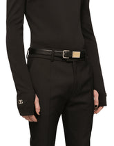Calfskin belt with branded tag -  | Dolce & Gabbana