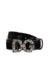 Polished calfskin belt with DG Amore logo -  | Dolce & Gabbana