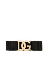 Elasticated and gathered nappa leather belt with DG logo -  | Dolce &amp; Gabbana