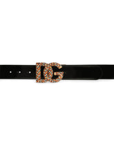 Polished calfskin belt with crystal DG logo -  | Dolce &amp; Gabbana