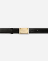 Calfskin belt with branded tag -  | Dolce & Gabbana