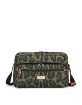 Nylon messenger bag with a leopard print against a green background and branded plate -  | Dolce & Gabbana