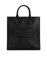 Calfskin leather tote with embossed logo -  | Dolce &amp; Gabbana