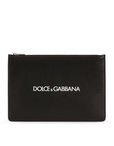 Calfskin document holder with printed logo -  | Dolce &amp; Gabbana