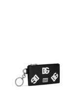Calfskin card holder with all-over DG print and ring -  | Dolce & Gabbana