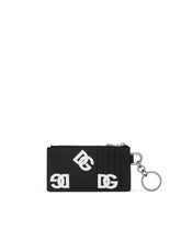 Calfskin card holder with all-over DG print and ring -  | Dolce & Gabbana