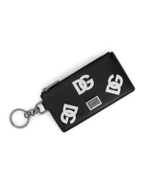 Calfskin card holder with all-over DG print and ring -  | Dolce & Gabbana