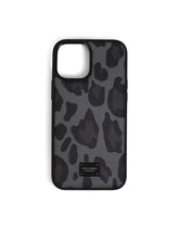Dauphine calfskin iPhone 12 Pro Max cover with leopard print against a gray background -  | Dolce & Gabbana