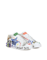 Calfskin Portofino sneakers with embroidery and lettering -  | Dolce &amp; Gabbana