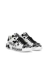 Calfskin Portofino sneakers with embroidery -  | Dolce &amp; Gabbana