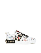 Printed calfskin nappa Portofino sneakers with patch and embroidery -  | Dolce & Gabbana