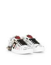 Printed calfskin nappa Portofino sneakers with patch and embroidery -  | Dolce & Gabbana