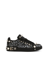 Printed calfskin Portofino sneakers with studs -  | Dolce &amp; Gabbana