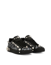 Printed calfskin Portofino sneakers with studs -  | Dolce &amp; Gabbana