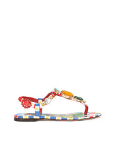 Carretto-print patent leather thong sandals with bejeweled appliqué -  | Dolce & Gabbana