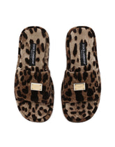 Leopard-print terrycloth sliders with tag with two plating finishes -  | Dolce & Gabbana