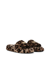 Leopard-print terrycloth sliders with tag with two plating finishes -  | Dolce &amp; Gabbana