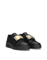 Calfskin Portofino sneakers with branded tag -  | Dolce & Gabbana