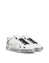 Printed calfskin nappa Portofino sneakers with DG logo and embroidery -  | Dolce & Gabbana