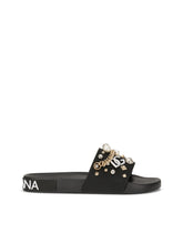 Rubber beachwear sliders with embroidery -  | Dolce &amp; Gabbana