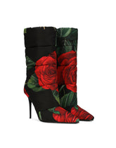 Quilted nylon ankle boots with rose print -  | Dolce & Gabbana