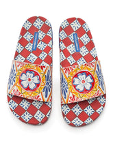 Rubber beachwear sliders with Carretto print -  | Dolce & Gabbana