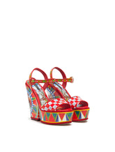 PATENT LEATHER SANDALS WITH WEDGE HEEL AND SICILIAN CARRETTO PRINT -  | Dolce & Gabbana