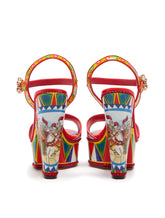 PATENT LEATHER SANDALS WITH WEDGE HEEL AND SICILIAN CARRETTO PRINT -  | Dolce & Gabbana