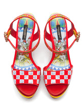 PATENT LEATHER SANDALS WITH WEDGE HEEL AND SICILIAN CARRETTO PRINT -  | Dolce & Gabbana
