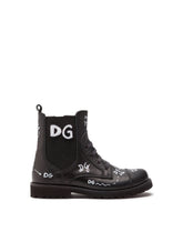 CALFSKIN COMBAT BOOTS WITH LOGO PRINT -  | Dolce &amp; Gabbana