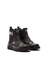 CALFSKIN COMBAT BOOTS WITH LOGO PRINT -  | Dolce &amp; Gabbana